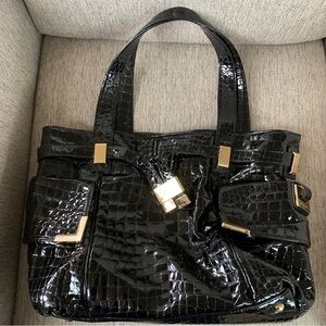 Michael Kors Black Embossed Beverly Satchel Paten Leather